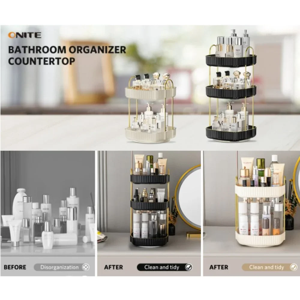 2 Tiers - 360° Turntable Makeup Organizer - Lazy Susan Cosmetics Storage
